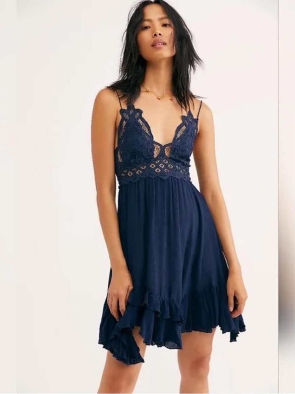 Free People FP One Adella Slip, Mini Dress, Navy, Small